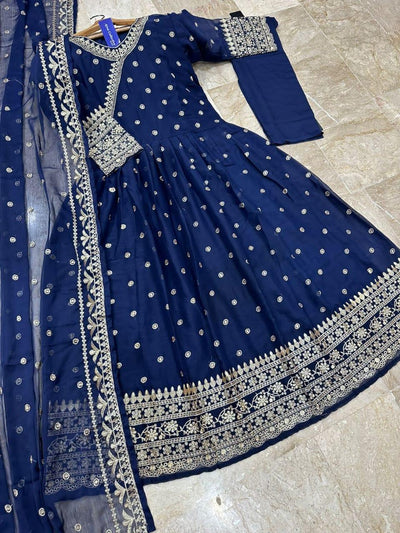 3 Pcs Women's Stitched Chiffon Embroidered Maxi Suit