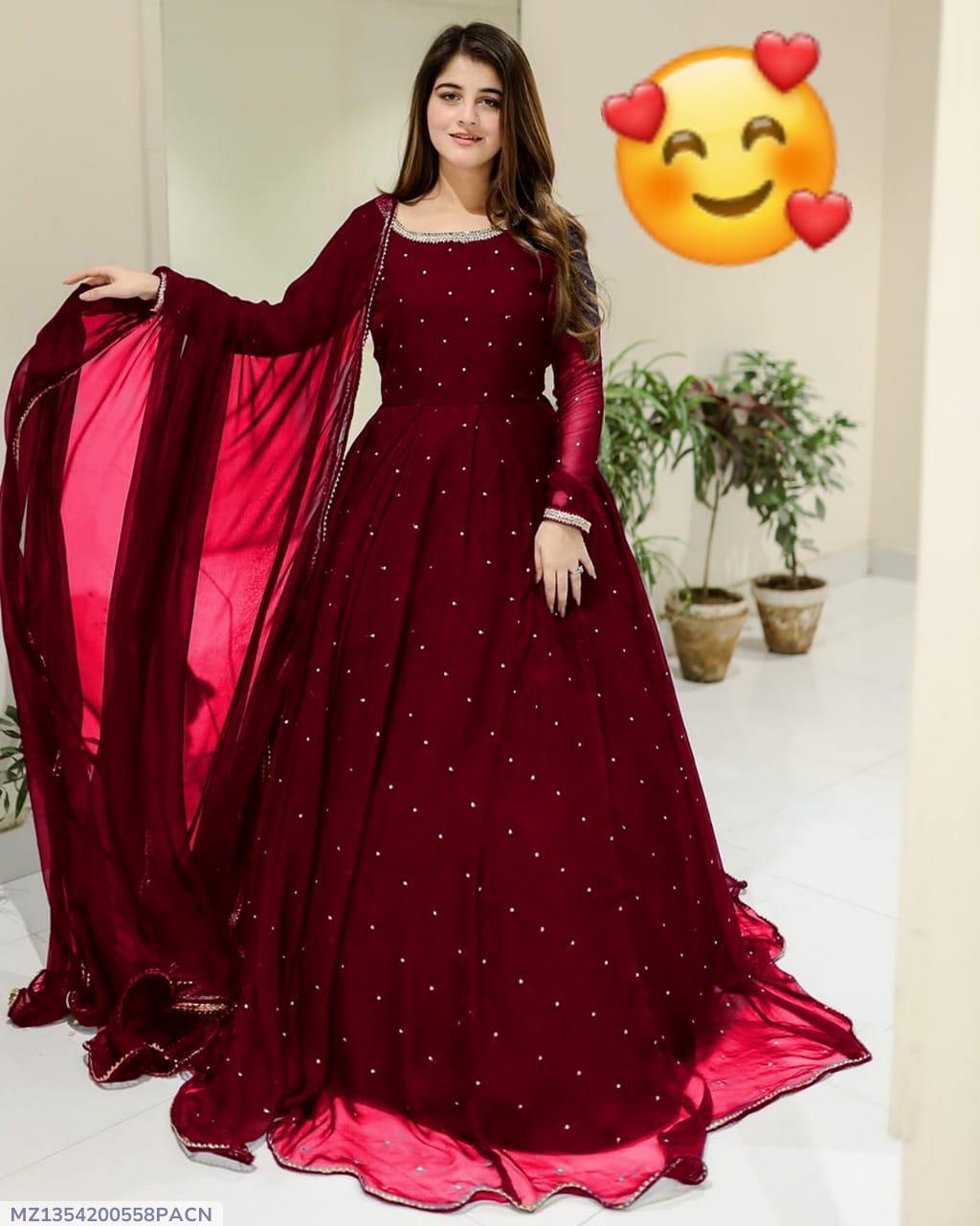 3 Pcs Women's Stitched Chiffon Patch Work Maxi Suit
