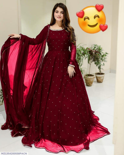 3 Pcs Women's Stitched Chiffon Patch Work Maxi Suit