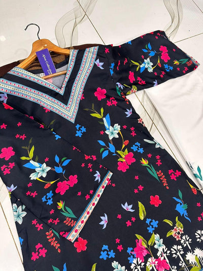 2 Pcs Women's Stitched Swiss Lawn Printed Shirt And Trouser
