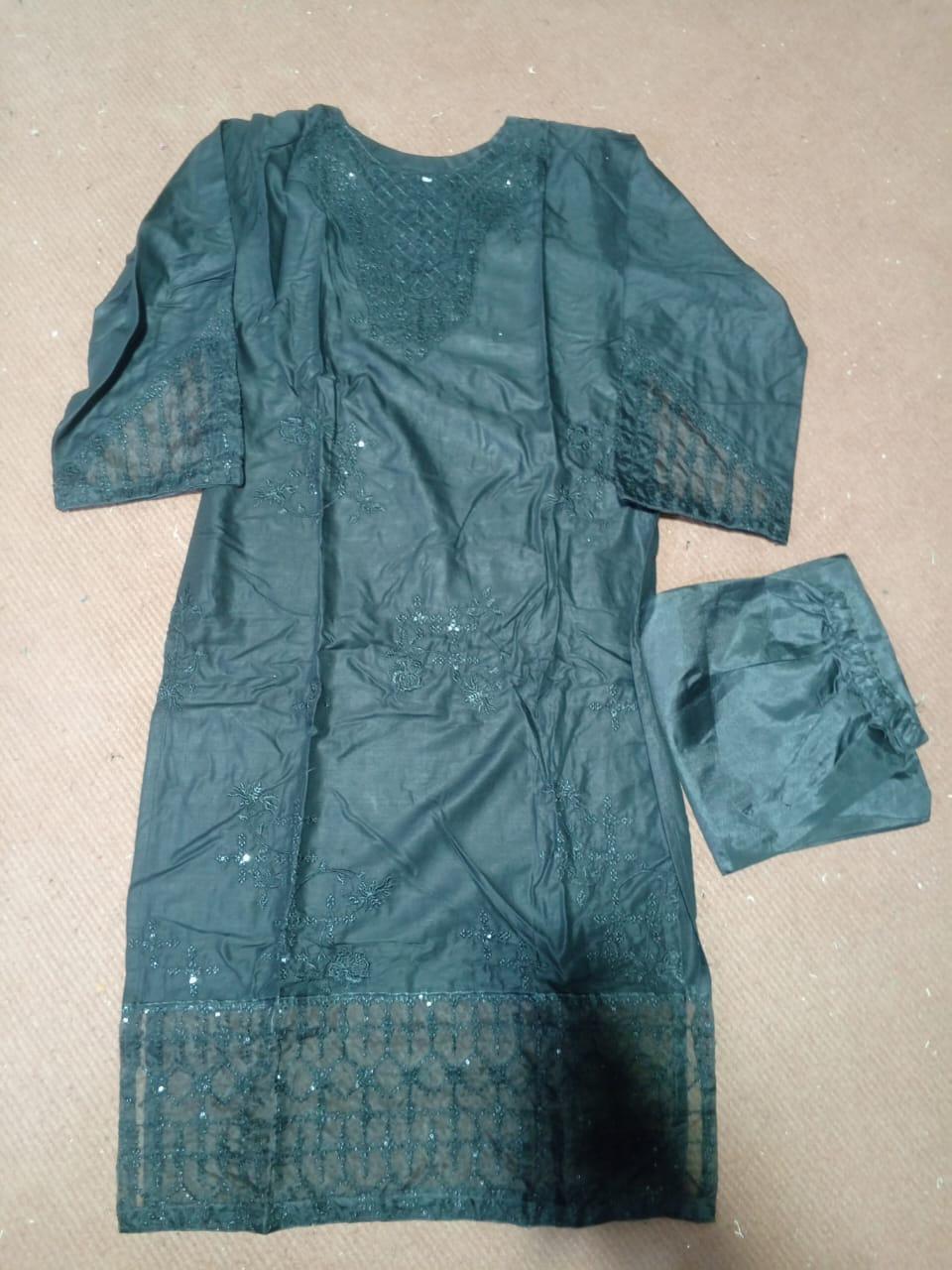 2 Pcs Women's Stitched Linen Embroidered Shirt And Trouser