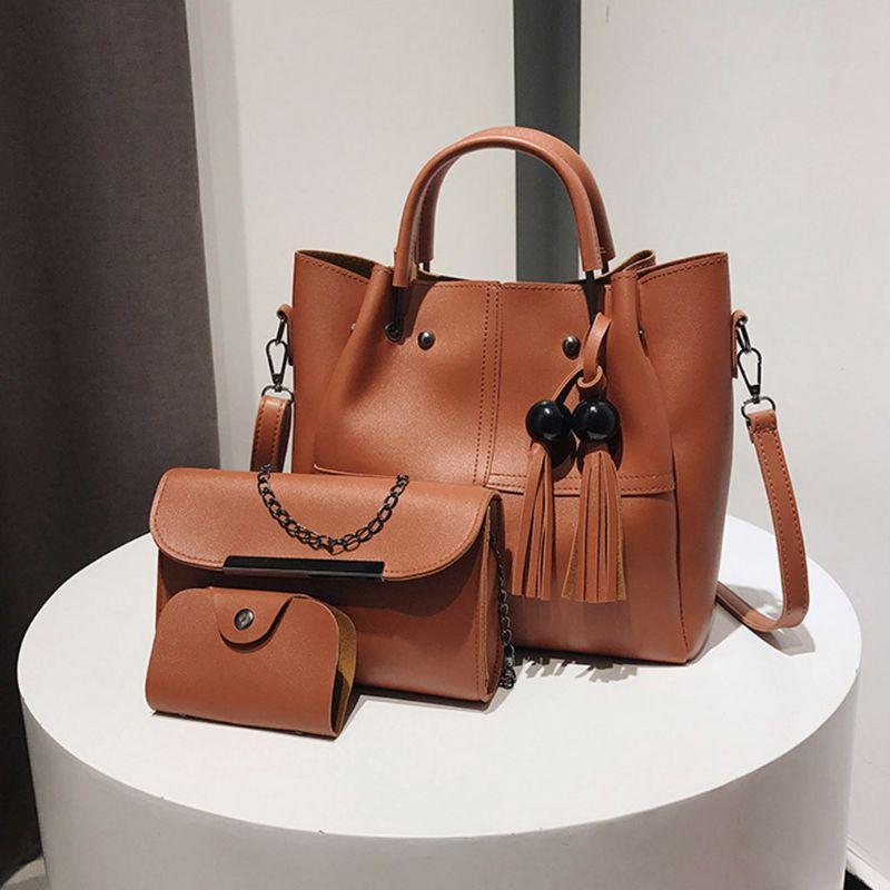 Women's PU Leather Plain Hand Bag Set