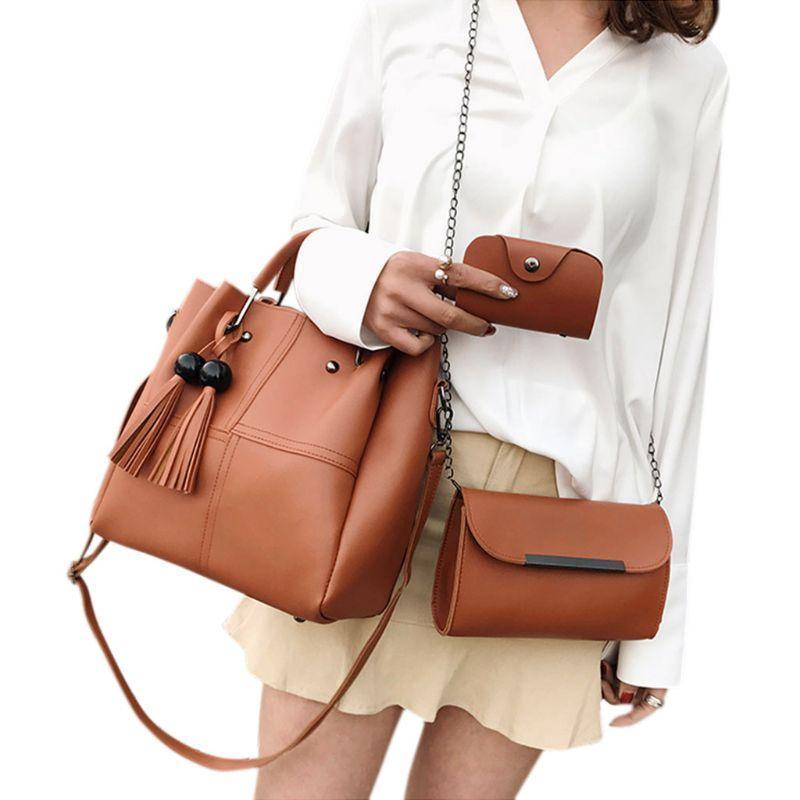 Women's PU Leather Plain Hand Bag Set
